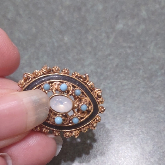 Vintage Florenza Designer Brooch Moonstone and Turquoise - Picture 3 of 6